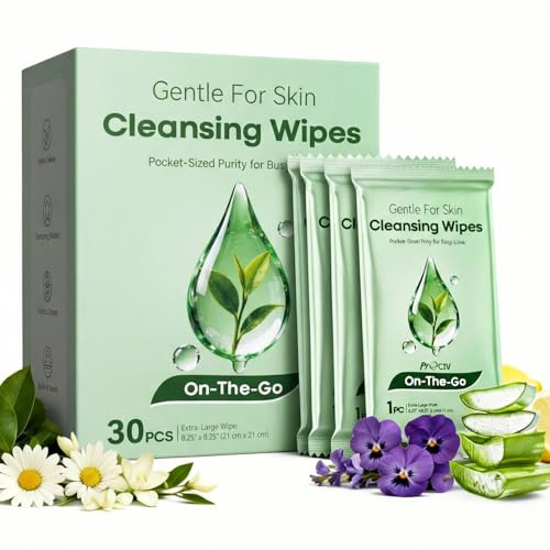 Green Tea Facial Cleansing Wipes, 30PCS Extra Large No Rinse Cleansing Cloths for Body, Gentle Cleanse, Soothe & Hydrate, Travel Essentials & Disposable for Post Workout Cleanup & Elderly Hygiene