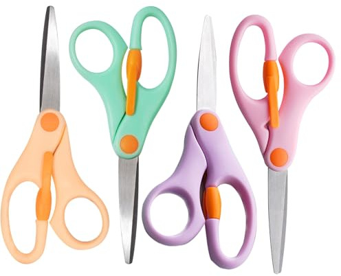 Tijeras de seguridad para niños, cuchillas de acero inoxidable y agarre suave, ideales para el hogar y la escuela, colores surtidos, 13,5 cm (4)