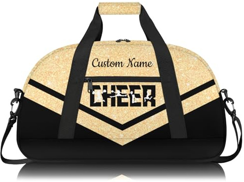 Cheerleading Seesack für Mädchen, personalisierbar, wasserdicht, Sporttasche für Cheer, Fitnessstudio und Reisen, Gold, Glitzer, Schwarz, Carry-On 20-Inch, Cheer Bag für Mädchen