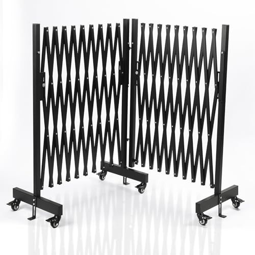 18 FT 44 High Industrial Metal Expandable Barricade，Retractable Traffic Fence with Casters, Folding Security Gate,Portable Barricade Gate for Construction Area, Traffic Control,Driveway and Garden