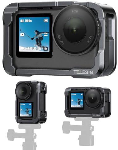 TELESIN Kamerabur för DJI Osmo Action 6, aluminium med snabbkoppling | Metallskyddshölje, Cold-Shoe och 1/4 tum gänga, för stativ, selfiestick och andra kameratillbehör