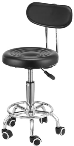 Oyajia Ergonomischer Rollhocker mit Rückenlehne 45cm-59cm Arbeitshocker Verstellbare Höhe bis zu 14 cm Drehhocker Rollhocker 360° drehbar Höhenverstellbarer für Büro Salon Massage Spa (Schwarz)