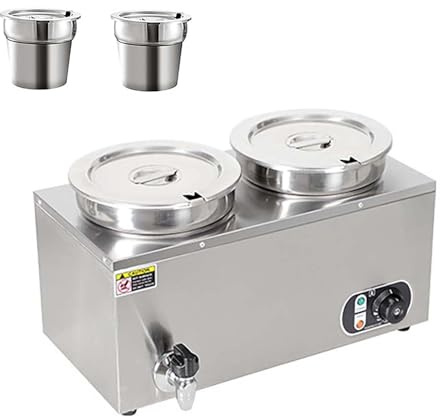 Scaldavivande Elettrico da Tavolo a Vapore 8/14L 2 in 1, Pentola per Bagnomaria in Acciaio Inossidabile da 1500 W, Temperatura Regolabile 30~85 ℃, Bollitore per Zuppe Commerciale per Buffet 14L