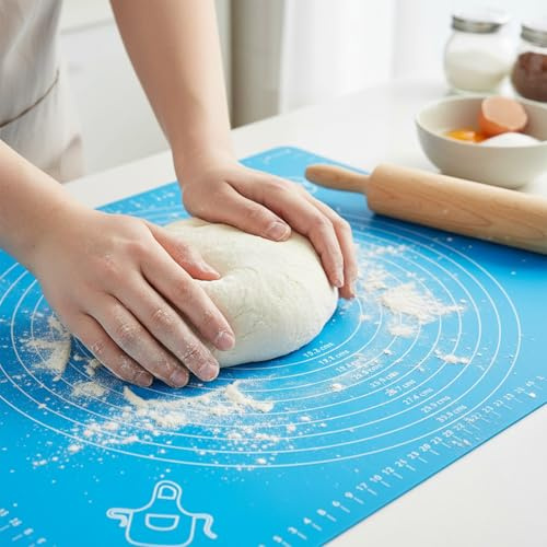 Silikon Backmatte 70x50cm Extra Dicke, Rutschfeste & Antihafte Teigunterlage mit Messskala, Ideal für Pizza, Fondant und Plätzchen, Perfekt für Hobbybäcker und Profikonditoren(Blau)