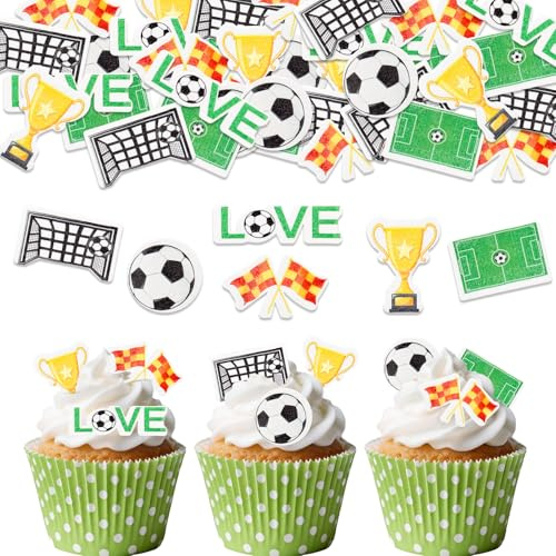 60 Pcs Edible Football Cupcake Decorations | Edible Wafer Paper Soccer Trophy Cups Cupcake Cake Dessert Toppers for Party Decorations