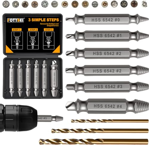 Juego de 9 piezas de Extractores de Tornillos, HSS 6542 Extractor de Tornillos Estropeados, Extractor de Tornillos Pequeño con 3 Brocas Helicoidales para Taladrado y Extraer Tornillos Dañados