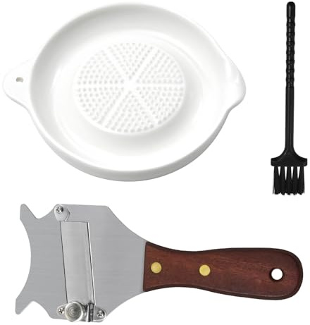MSIHEY Râpe à Gingembre Ronde en Céramique Avec Trancheuse à Truffes Brosse 11 x 9,2 cm les Truffes, Champignon, Pour ail, Compote de Pommes, Citron, Gingembre