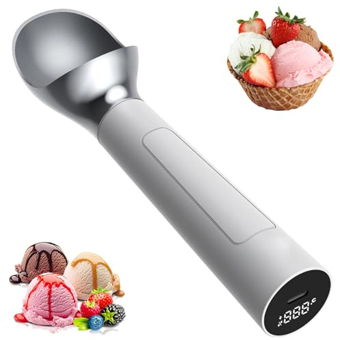 Cuillère à Glace Chauffante, Cuillère Électrique USB avec Chauffage Automatique, Affichage LED, Température Réglable, Poignée Ergonomique pour Usage Domestique et Professionnel white