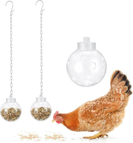 1/2 stycken hängande kycklingleksak med kedja, kycklingslow feeder, interaktivt plockspel, långsam foderdispenser för hönor, fjäderfästalltillbehör (2)