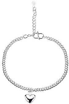 Skcess sterlingsilver 925 fotkedja dam vattentät, S925 sterlingsilver hjärta fotkedja glitter armband dam silver för mor flicka