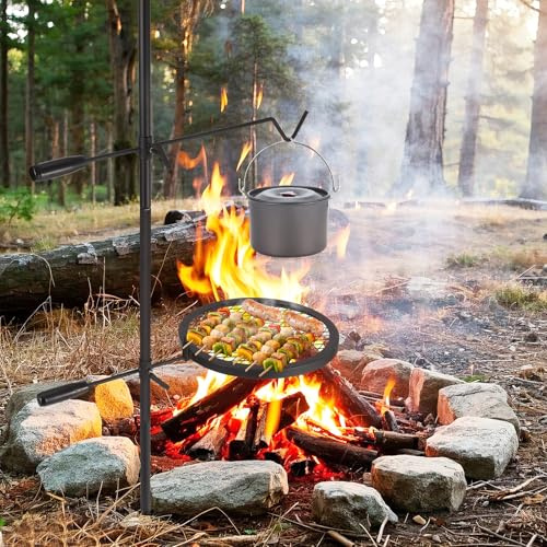 24.4x24.4 Campfire Grill Grate, Heavy Duty Steel Grate with Handle