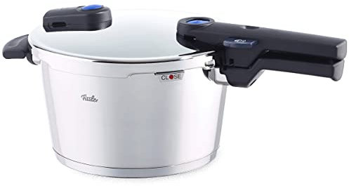 Fissler Vitaquick Pentola a pressione in acciaio inox 4.5 L, 22 cm, 2 livelli di cottura, impilabile, per tutti i fornelli, anche a induzione