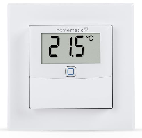 Homematic IP Temperatur- und Luftfeuchtigkeitssensor mit Display – innen | Smart Home, steuert Heizkörper/Fußbodenheizung per App, Alexa, Google Home, Temperaturmessung, Energie sparen, 150180A0