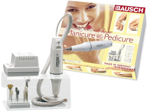 Bausch 0319 Elektrisches Maniküre-/Pediküregerät mit Rechts- und Linkslauffunktion, Acrylständer, 9 Aufsätze: Nägel Schleifen, feilen, polieren, Hornhaut entfernen, Nagelpflege, Fußpflege, Handpflege