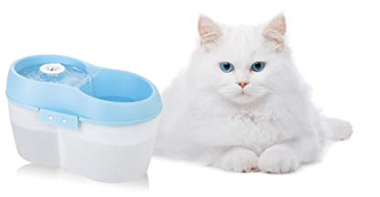 Lillylin CH010-B Trinkbrunnen mit integrierter Zahnpflege für Katzen und kleinen Hunden, weiß-Aqua