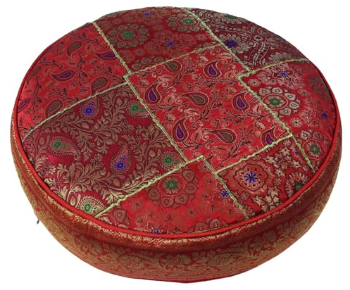 GURU SHOP Orientalisches Patchwork Kissen 50 cm, Sitzkissen, Viskose, rot | Bodenkissen mit einzigartigem Design, Reißverschluss, ideal für Entspannungsecken, vielseitig einsetzbar.