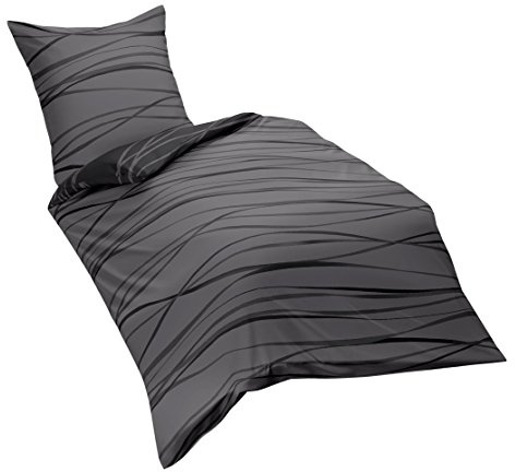 Kaeppel Wendebettwäsche Mako-Satin dunkelgrau Größe 1x 200x200 cm + 2X 80x80 cm