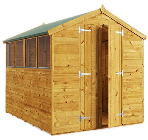 BillyOh Master 8x6 Wooden Garden Shed with Apex Roof – Versatile Windowed Garden Storage Shed Design, Wide Double Doors, Tongue and Groove Wood Cladding, Easy Assembly & Complete Kit Outdoor Storage