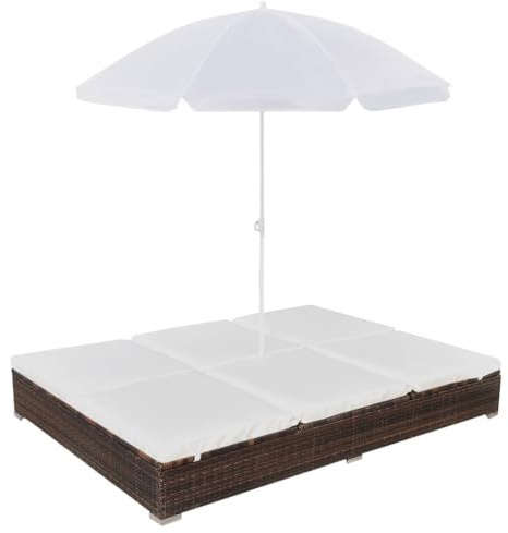 vidaXL Outdoor-Loungebett mit Sonnenschirm Poly Rattan Braun