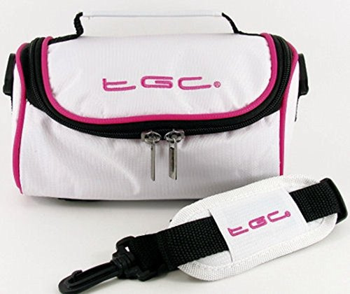 Samsung NX3000, NX mini Camera Case Bag by TGC ® with shoulder strap and Carry Handle (Cool White With Hot Pink Trims)