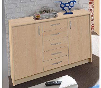 möbelando Kommode Standschrank Anrichte Sideboard Beistellschrank Holzkommode Olli VII Buche