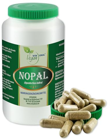 VITA IDEAL Vegan® NOPAL 120 KAPSELN - Feigen - Kaktus - Opuntia - Tagesportion 800mg FEIGENKAKTUS reines Pulver. Pflanzlich, natürlich und ohne Zusatzstoffe