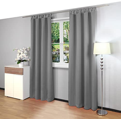 Gräfenstayn® 2er-Set Alana - blickdichte einfarbige Thermogardine Verdunklungsgardine mit Schlaufen - Doppelpack - 135 x 245 cm (Breite x Höhe) - viele attraktive Farben - Gardine Vorhang (Grau)