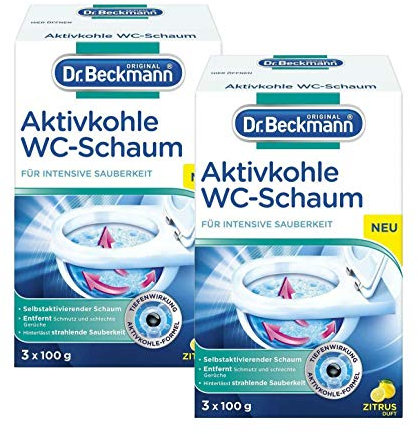 Dr. Beckmann Aktivkohle Wc-Schaum, Selbstaktivierender Schaum, 2er Pack (2 X 300 G)
