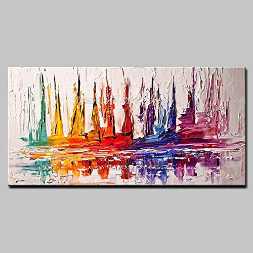 Pittura Ad Olio Dipinto A Mano Su Tela,Paesaggio Astratto Pittura,Rainbow Colorate Barche A Vela Sul Mare,Grande Dimensione Europea Moderna Arte Decorazione Murale Per Ingresso Soggiorno Camere Da Let