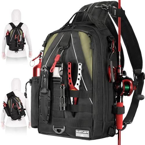 Ghosthorn Angelausrüstung Rucksack Aufbewahrungstasche – Angeltasche mit Rutenhalter Schultertasche Tasche, Unisex-Erwachsene, Standard (36,8 x 21,1 13,1 cm) Schwarz, (14.5*8.2*5.1 inch)