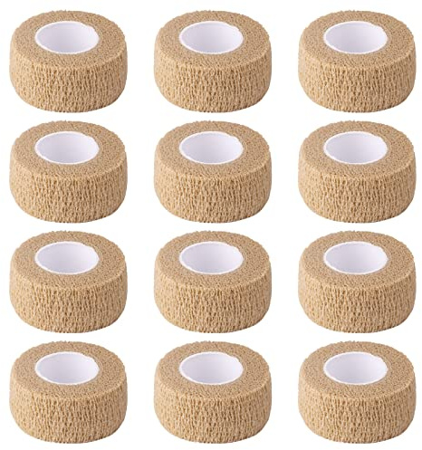 1 Inch Wide Skin Colour Elastic Self- Adhesive Bandage Finger Tape,Wrap Bandages for Wrist and Ankle for Chair and Table Legs to Reduce Friction and Noise-12pc