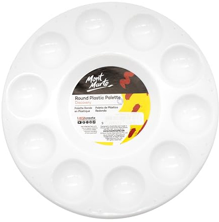 Mont Marte Paleta Pintura – Redonda – 17cm – Paleta de Artista Ideal para Gouache, Pintura Acrílica y Acuarelas – con un Total de 11 Pozos de Mezcla