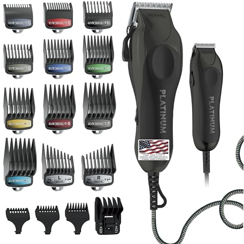 Wahl USA Pro Series Platinum Corded Clipper & Corded Trimmer for Home Haircutting with Color Coded Guide Combs – Model 79804-100