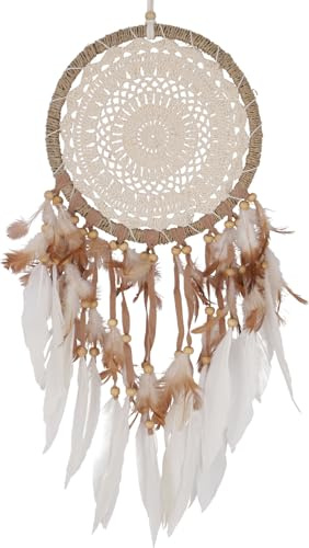 Traumfänger mit gehäkelter Spitze, handgefertigt, 22 cm, Creme 22 cm | Traditioneller Traumfänger, fängt böse Träume, lässt gute entweichen, schöner Blickfang für jedes Zimmer.