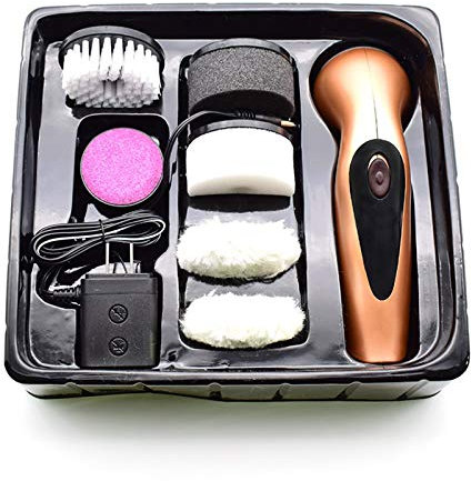 NNHDWS Scarpe Elettrico lucidatore, Kit Elettrico lustrascarpe, pulitore della Polvere, Portatile Scarpe Elettrico Polacco Set, Scarpe rondella, per Scarpe di Cuoio da Uomo e da Donna,d'oro