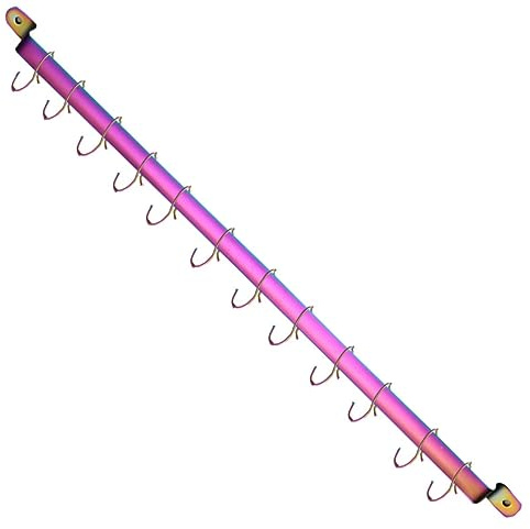 Kyraton Küchenutensilienregal mit 14 Haken, Küchenregal mit Regenbogen-Titanbeschichtung,Schienenregal-Organizer zum Aufhängen von Messern,Wandmontierte Gourmet-Küchenschiene