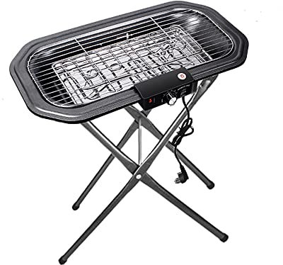 Barbecue électrique, Barbecue Sur Pieds 2000w, Haut.: 79cm, Gril En Fonte D'aluminium, Bac à Eau Réducteur De Fumée Et D'odeurs, Thermostat Réglable, Noir