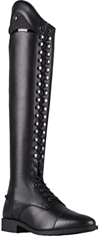 QHP Dressur Leder-Reitstiefel Hailey Adult Weit Schnürung Glitzer (schwarz, numeric_41)