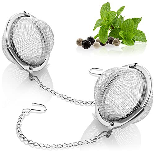 com-four® 2x Teesieb aus rostfreiem Edelstah 304 - Teeei für losen Tee, Kräuter und Gewürze - feinmaschiger Teefilter mit Kette - Gewürzsieb - Kräutersieb (2 Stück - 4.5 cm Ø)