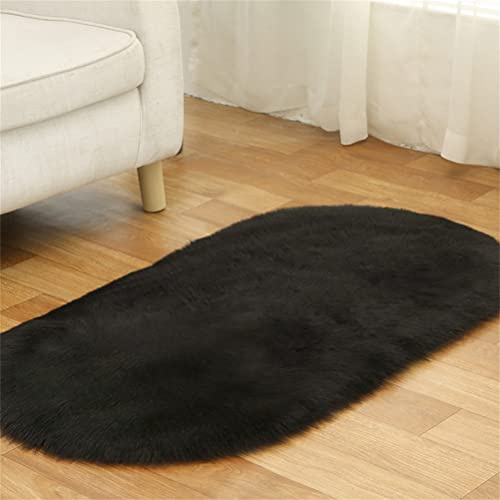 Tomifine Kunstfell Fell-Teppich, Lammfell Schaffell Teppich Flauschiger Schaffell Bettvorleger für Schlafzimmer Bett oder Wohnzimmer Sofa Deko Waschbar (40 x 60 cm,Schwarz)