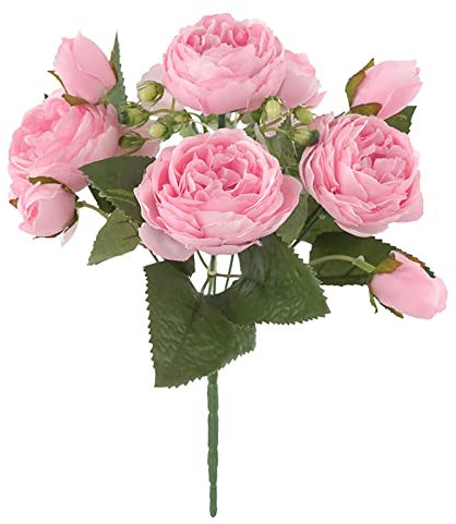 Künstliche Pfingstrosen-Blumen-Simulations-Rosen-Hochzeitssträuße Gefälschte Blumen-Rosen-Blumen-Seidenblumen-handgebundener Blumenstrauß Rosa Christrose Künstlich (red a, One Size)