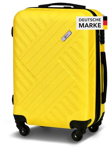 Xonic Design Reisekoffer - ABS Hartschalen Koffer mit 360° Leichtlauf-Rollen - hochwertiger Trolley mit Zahlenschloss in M-L-XL oder Set (Gelb, M)