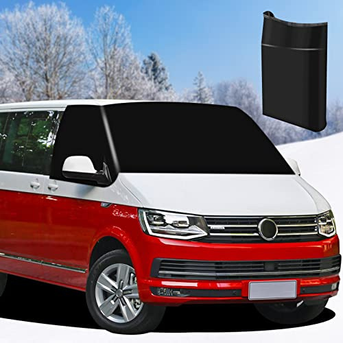 MaxEarn Frontscheibenabdeckung für VW T5, 600D Sonnenschutz & Frostschutz | 100% Verdunkelung Thermomatten, 4-Jahreszeiten-Blockiert UV Strahlen Wetterfest Eisschutz Staub Frontabdeckung Wrap Cover