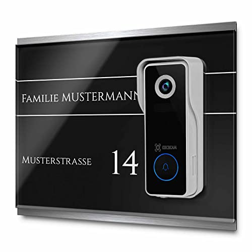 Hochwertiges Klingelschild für Cococam Video Türklingel - personalisiertes Türschild Namensschild aus Edelstahl und Acrylglas | hochwertiges Funkklingel Zubehör