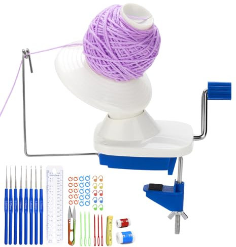 Ball Winder 50 Pcs Wool Winder Set, Ball Wool Winder Swift Yarn Ball Winder Hand Operated Swift Yarn Wool Winding Machines with 8 Size Crochet Hook and Knitting Accessories