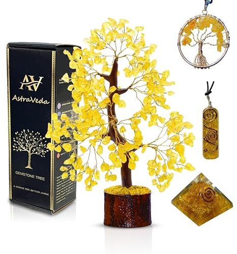 AstraVeda Citrine Crystal Tree – Feng Shui Money Tree, Chakra Tree of Life, Gemstone Bonsai for Prosperity, Healing Crystals & Stones, Spiritual Décor & Gifts