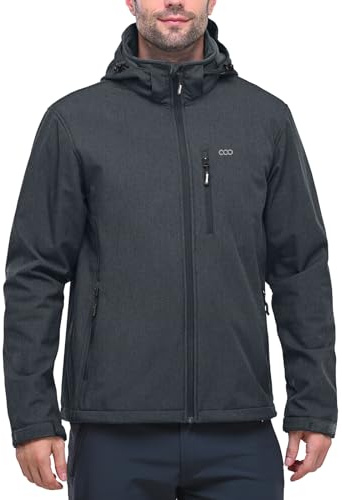 33,000ft Softshelljacke für Herren Wasserdicht Outdoor Jacke Übergangsjacke | Winddicht Warme Fleece Gefüttert Funktionsjacke Wanderjacke mit Abnehmbare Kapuze, 6 Taschen für Outdoor Fahrrad Camping