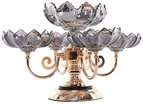 RUVOO Corbeille Fruit Coupe a Fruit Cristal Verre Bol De Fruits Chinois Rétro Multi-Couche Stockage Assiette De Fruits Maison Salon Base en Métal Panier à Fruit Porte Fruits