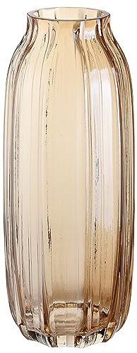 Large Amber Glass Vase for Flowers Ribbed Tall Gold Floor Vase 32cm Decorative Vases for Home Table Centerpieces Flowers Decor and Farmhouse(Brown 32cm)