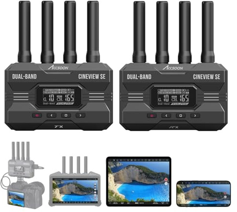 Accsoon CineView SE Wireless Transmitter Receiver, HDMI SDI Dual Band Video Transmission System, Range 350m, Latency 0.05sec and 1080PHD Video, Support 4 Devices, Compatible with CineView 2 SDI/HE